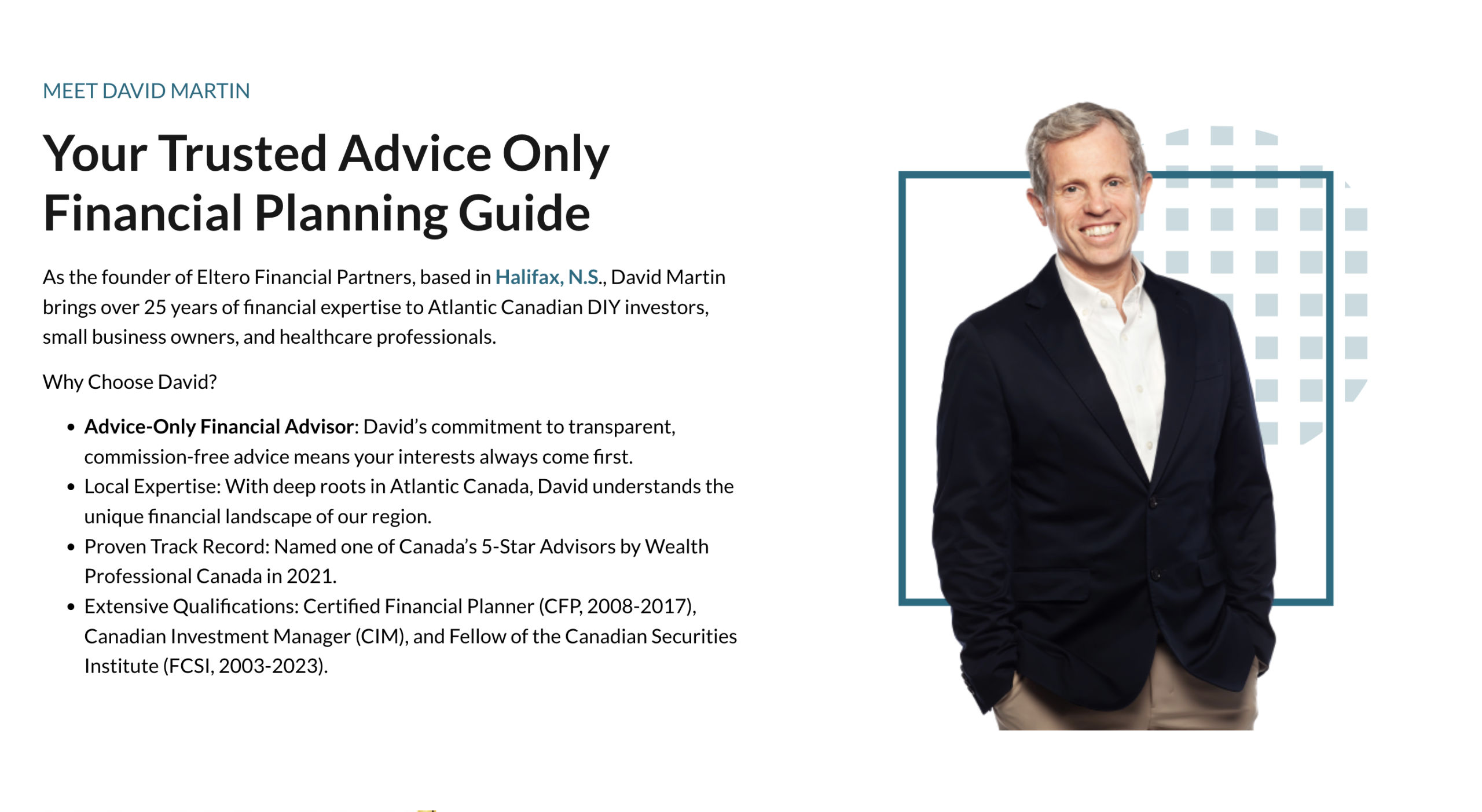 David Martin - Eltero Financial - Fee-Onyl Financial Planner in Halifax David Martin - Eltero Financial - Fee-Onyl Financial Planner in Halifax